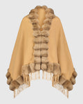 CAPE WITH FUR FREE CHINCHILA-LIKE TRIM - CAMEL/CAMEL CHINCH
