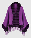 CAPE WITH FUR FREE CHINCHILA-LIKE TRIM - PURPLE/PURPLE CHINCH