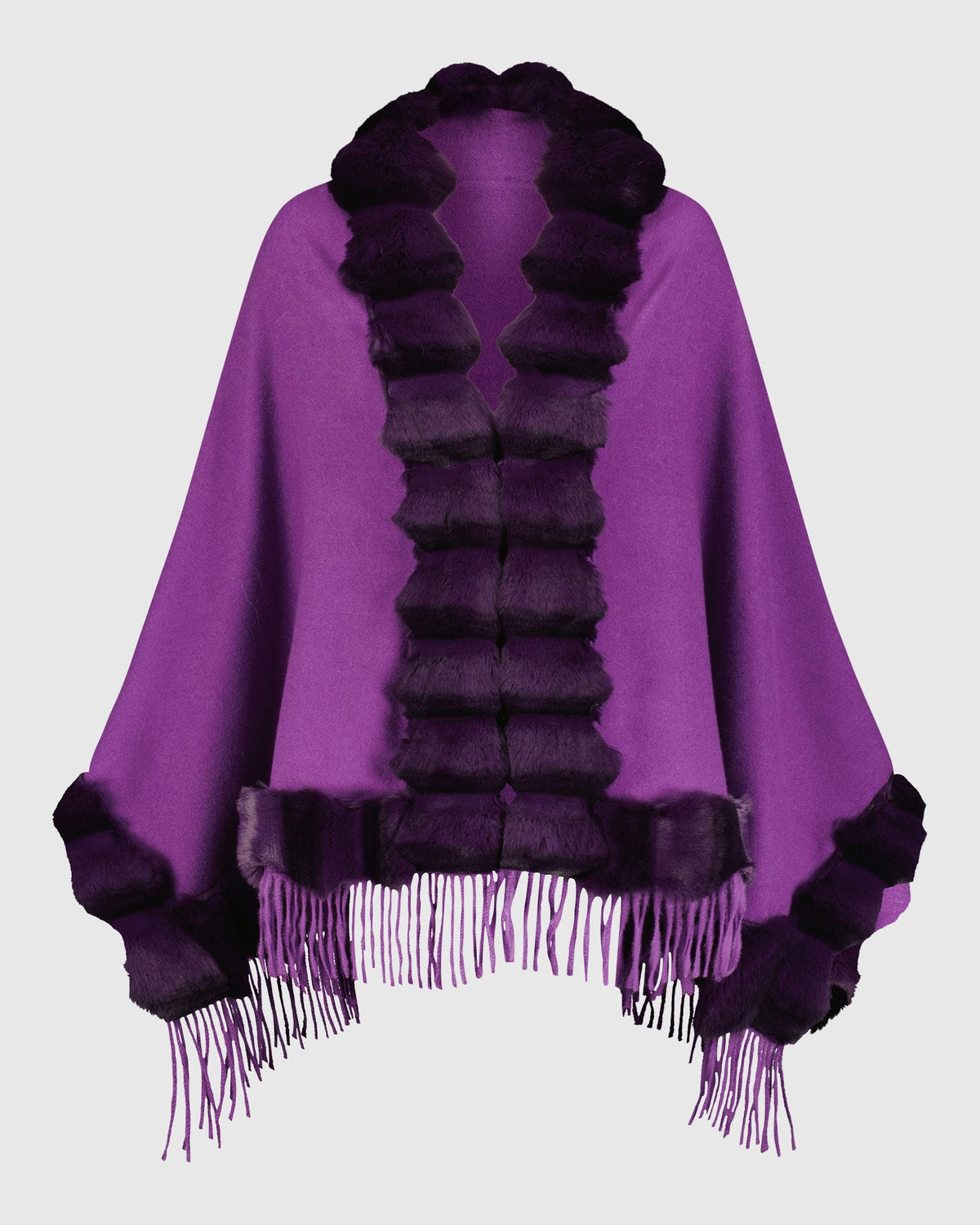 CAPE WITH FUR FREE CHINCHILA-LIKE TRIM - PURPLE/PURPLE CHINCH