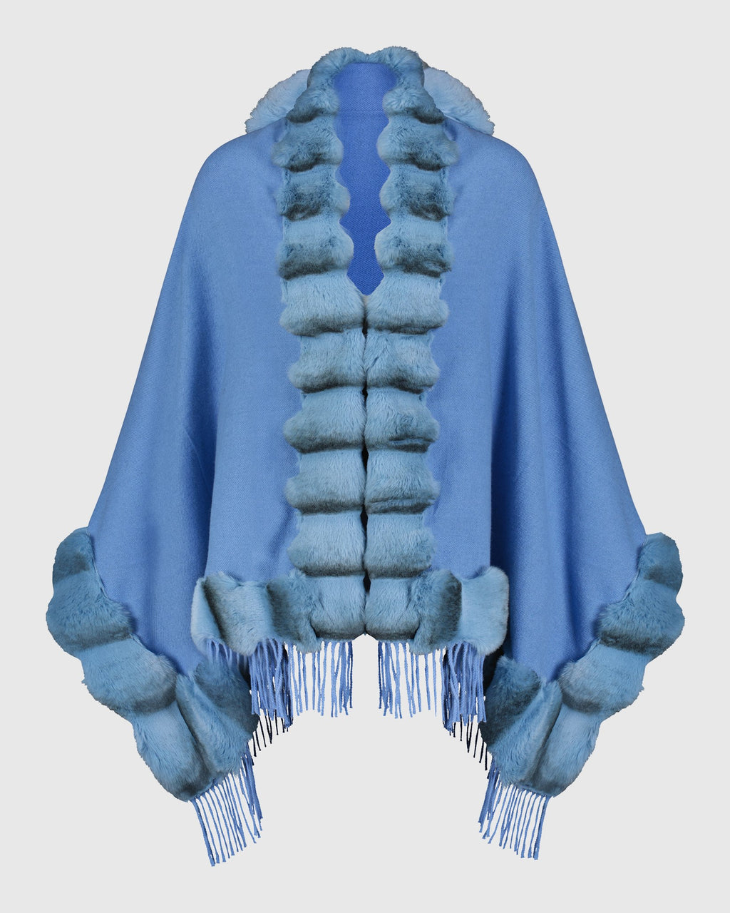 CASHMERE / WOOL BLEND CAPE WITH FUR-FREE CHINCHILLA (FAUX FUR) TRIM