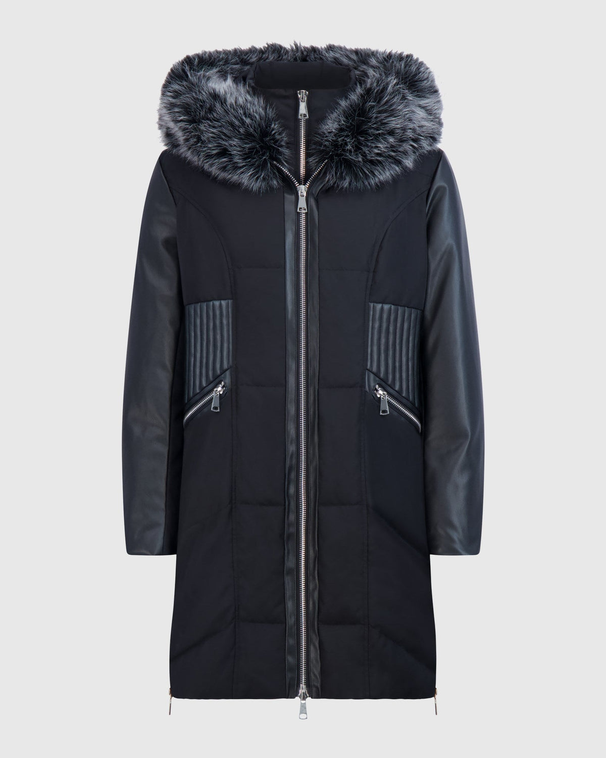 DOWN PARKA WITH FUR-FREE FOX (PL) HOOD TRIM - BLACK/BLACK