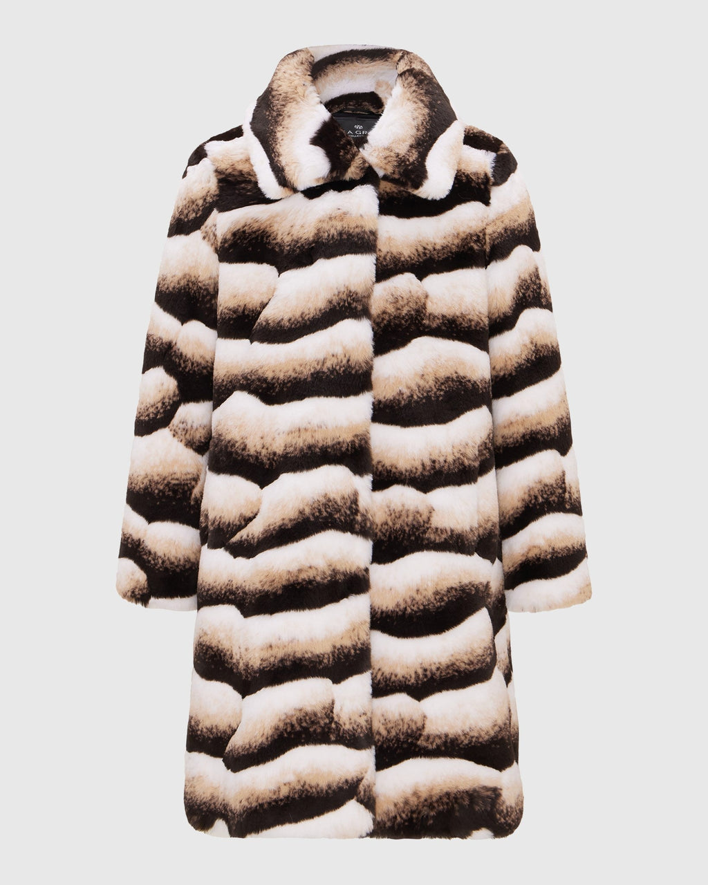 FUR-FEE CHINCHILLA (FAUX FUR) SHORT COAT - BROWN CHINCH