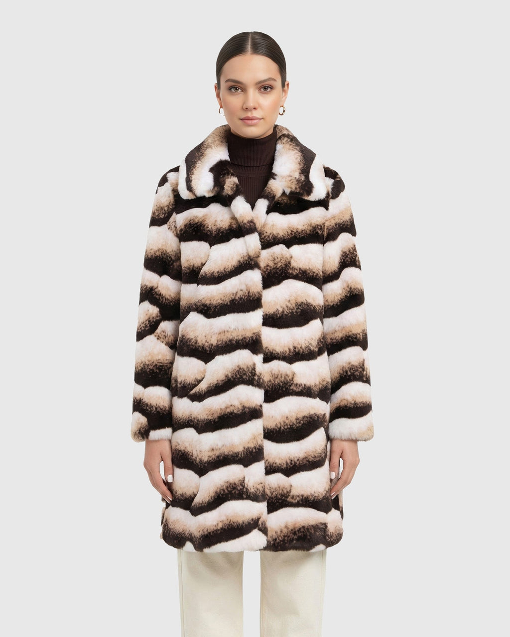 FUR-FEE CHINCHILLA (FAUX FUR) SHORT COAT - BROWN CHINCH
