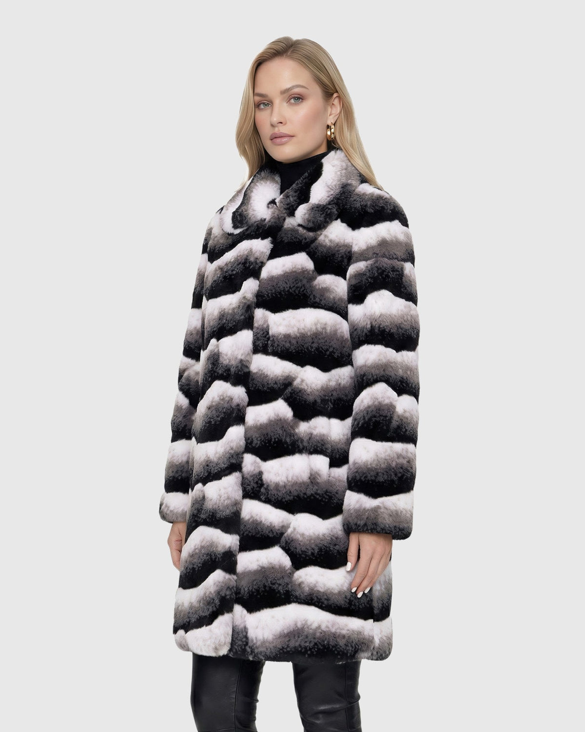 FUR-FEE CHINCHILLA (FAUX FUR) SHORT COAT - GRAY CHINCH