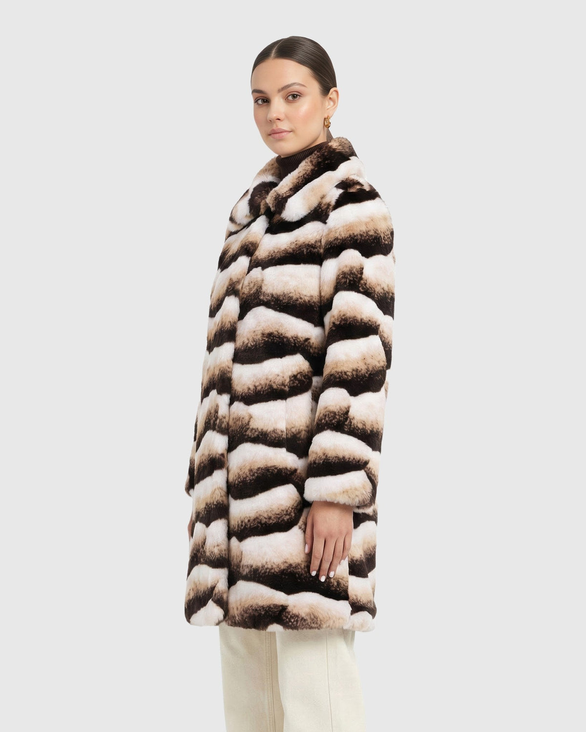 FUR-FEE CHINCHILLA (FAUX FUR) SHORT COAT - BROWN CHINCH
