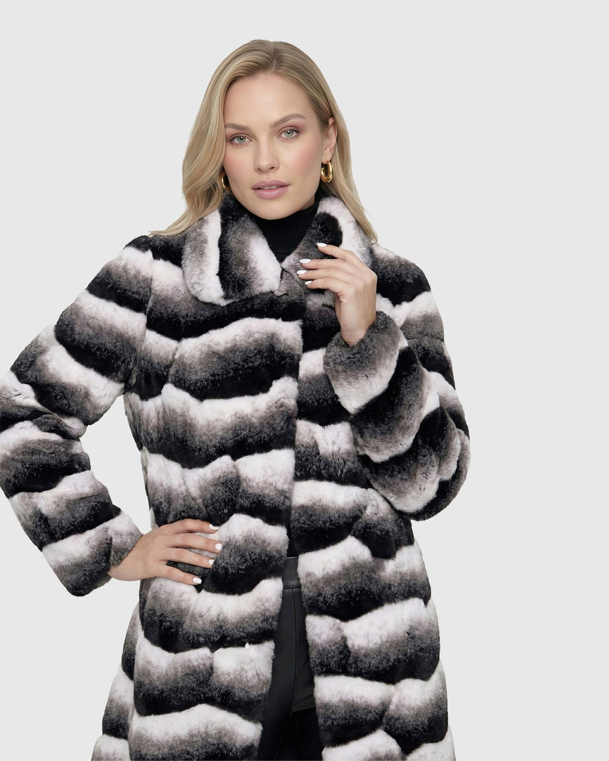 FUR-FEE CHINCHILLA (FAUX FUR) SHORT COAT - GRAY CHINCH