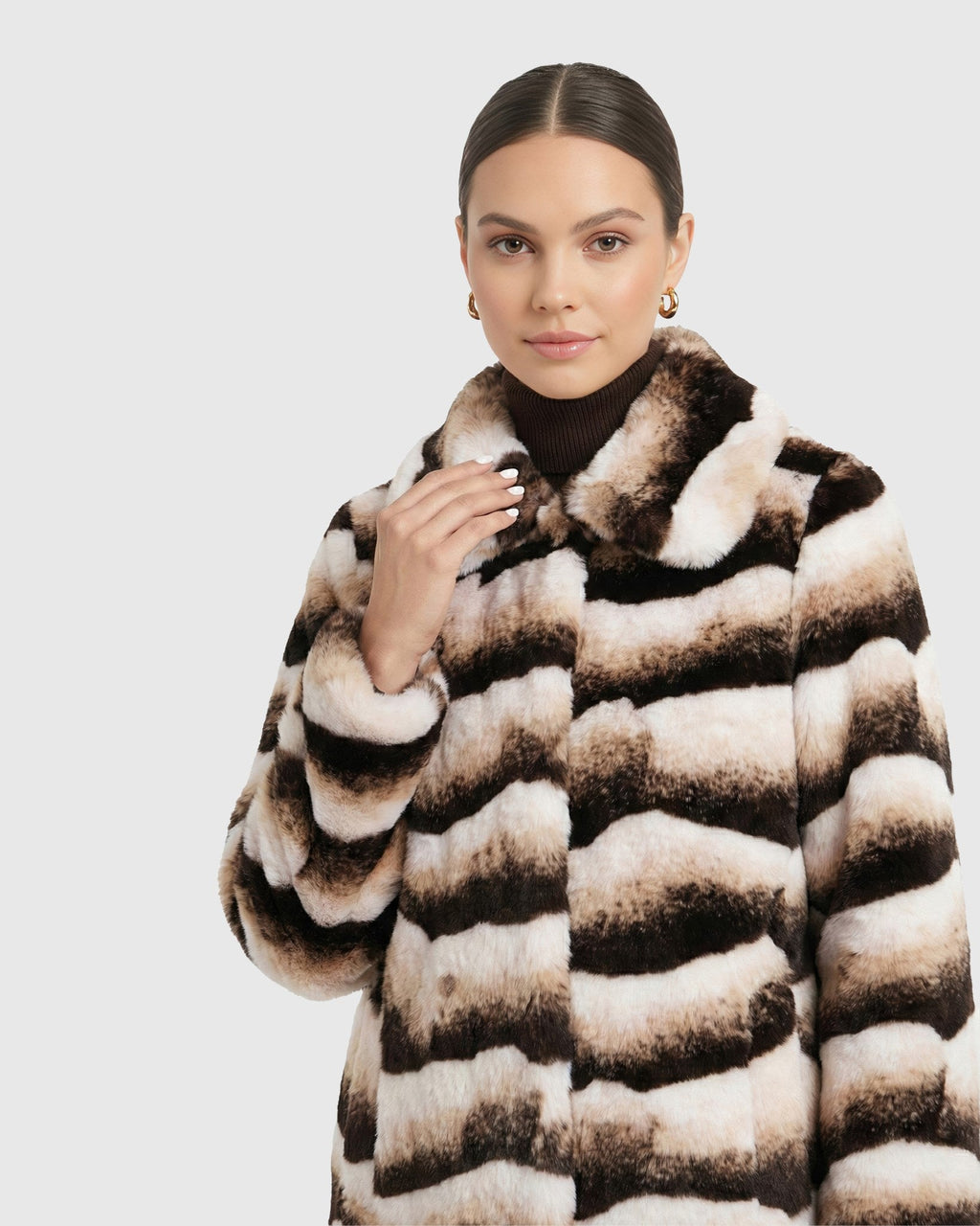 FUR-FEE CHINCHILLA (FAUX FUR) SHORT COAT - BROWN CHINCH