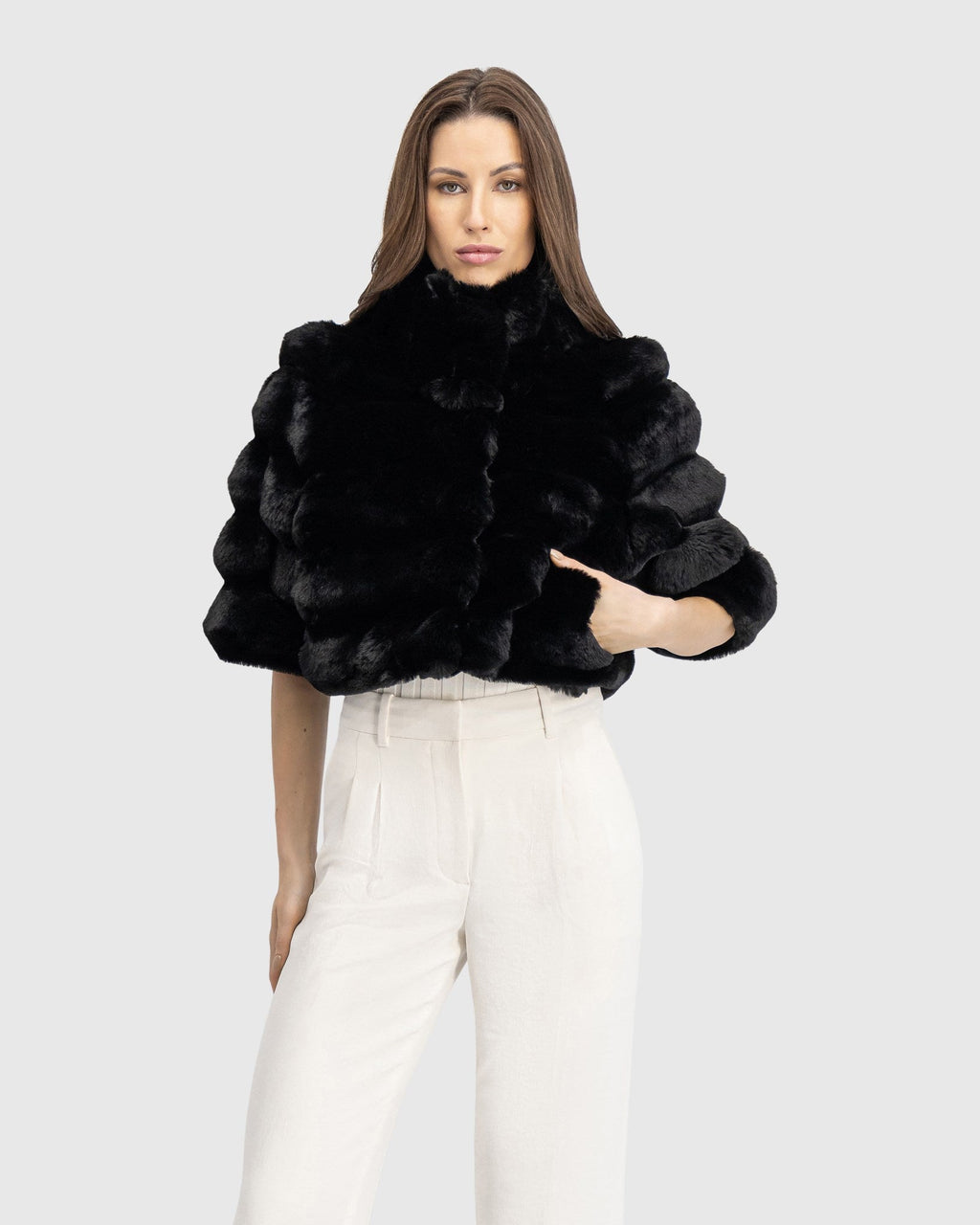 FUR-FREE CHINCHILLA (FAUX FUR) BOLERO - BLACK CHINCH