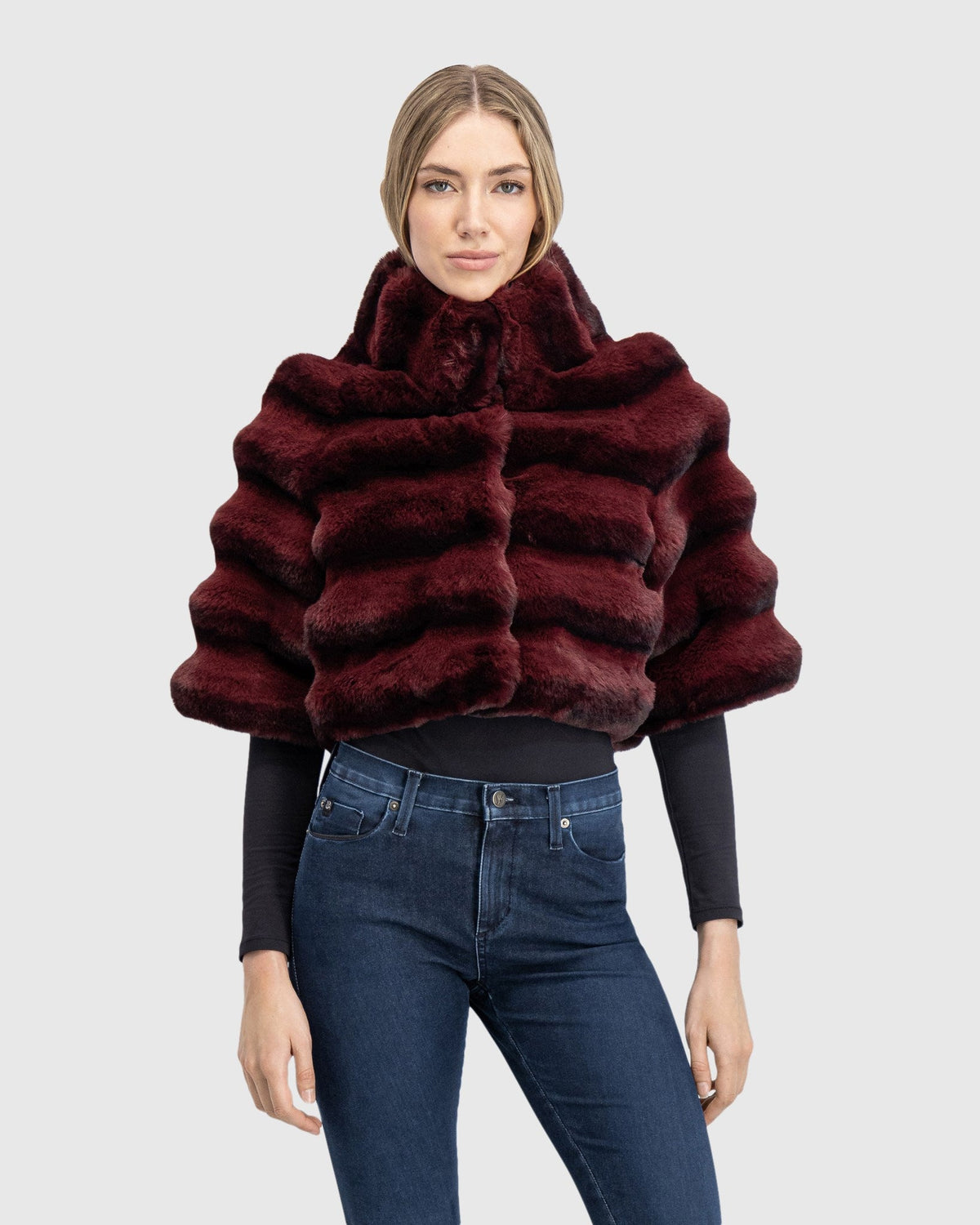 FUR-FREE CHINCHILLA (FAUX FUR) BOLERO - WINE CHINCH
