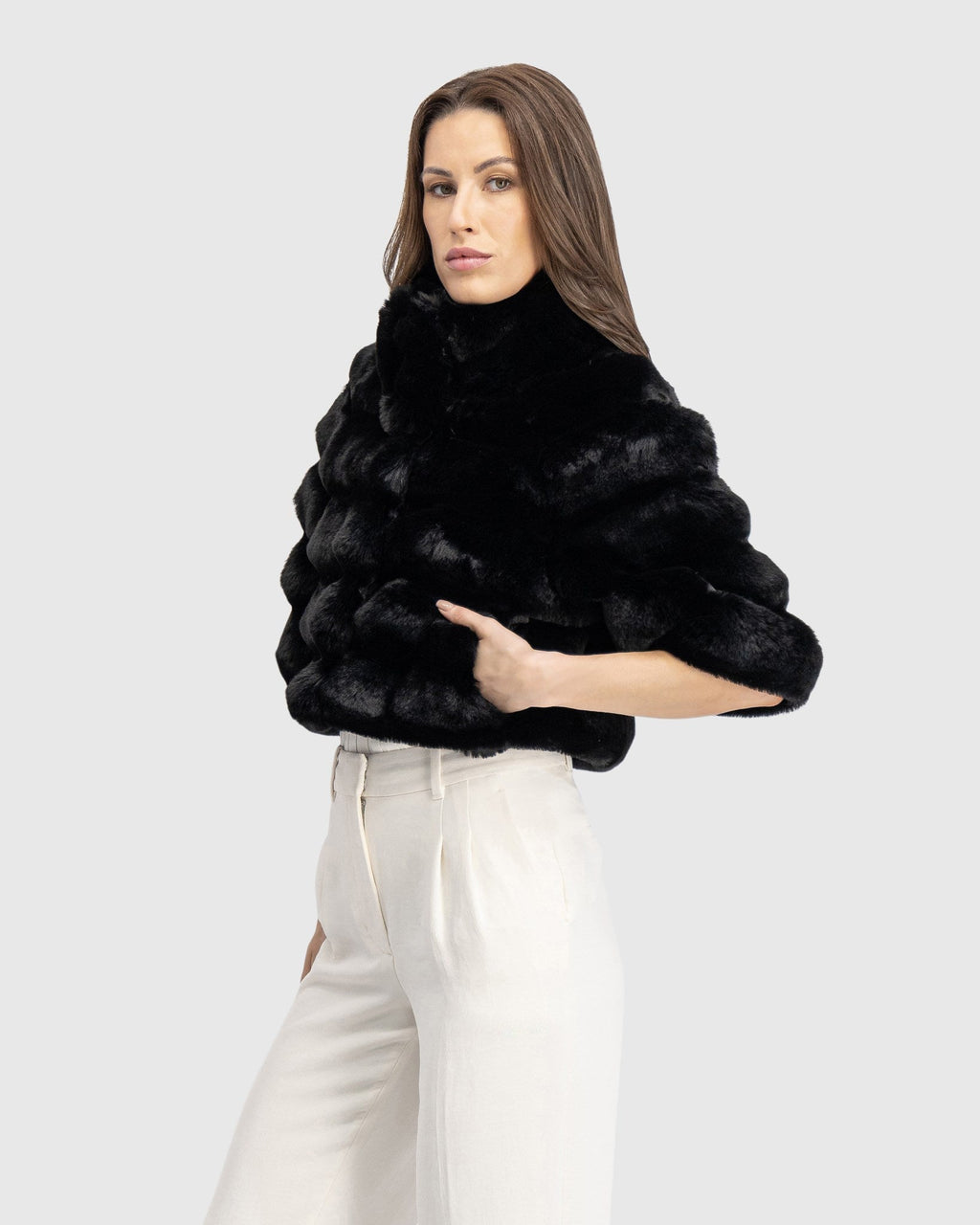FUR-FREE CHINCHILLA (FAUX FUR) BOLERO - BLACK CHINCH