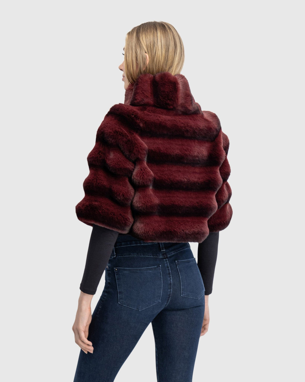 FUR-FREE CHINCHILLA (FAUX FUR) BOLERO - WINE CHINCH
