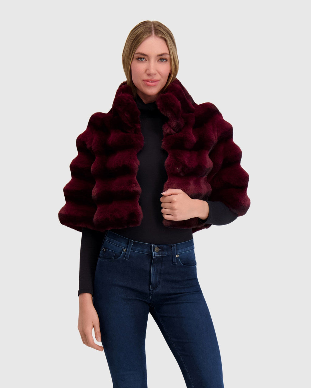 FUR-FREE CHINCHILLA (FAUX FUR) BOLERO - WINE CHINCH