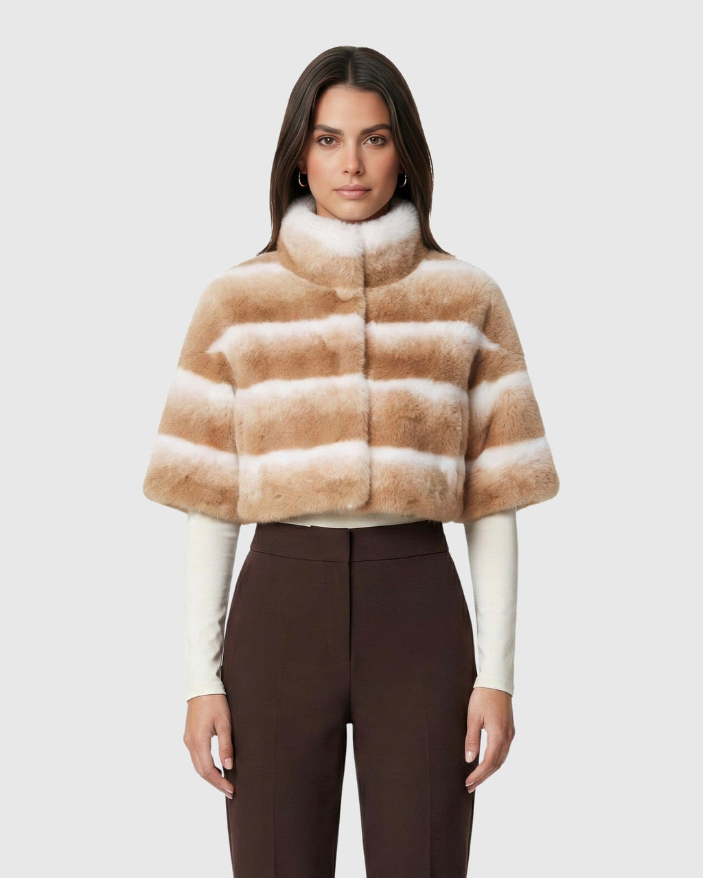 FUR-FREE CHINCHILLA (FAUX FUR) BOLERO, SHORT SLEEVES - BEIGE CHINCH