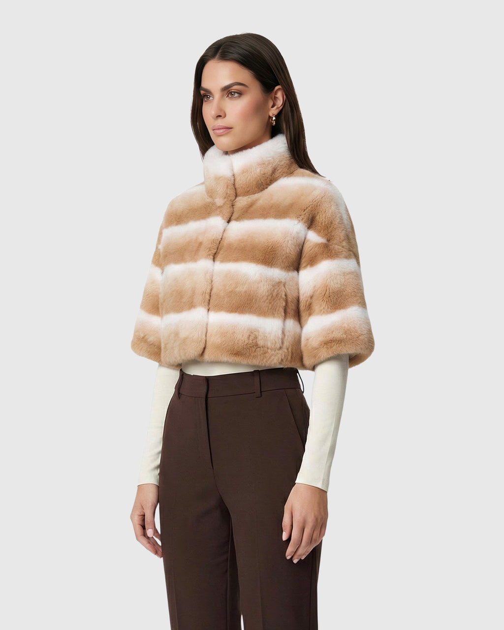 FUR-FREE CHINCHILLA (FAUX FUR) BOLERO, SHORT SLEEVES - BEIGE CHINCH