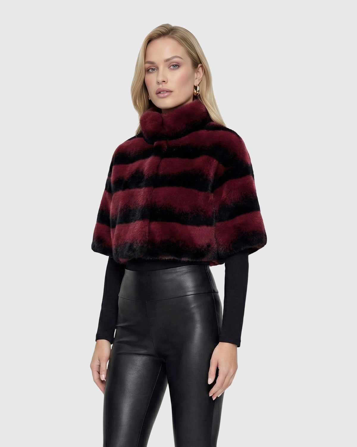 FUR-FREE CHINCHILLA (FAUX FUR) BOLERO, SHORT SLEEVES - BURGUNDY CHINCH