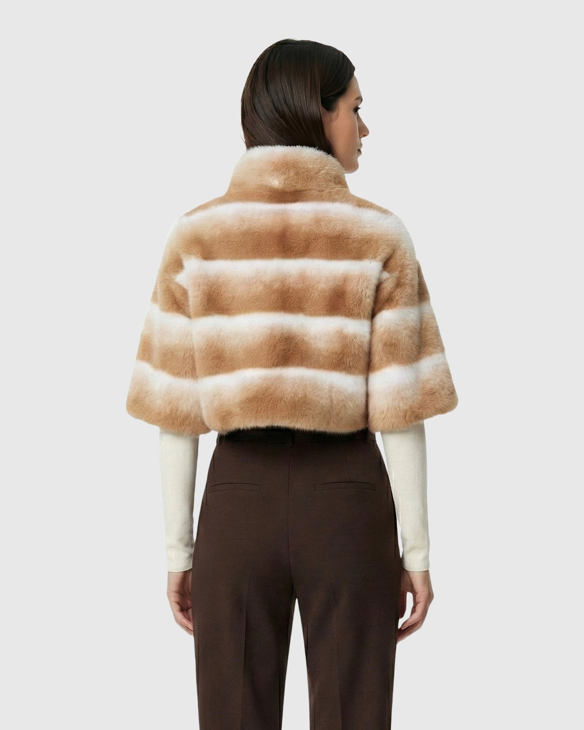 FUR-FREE CHINCHILLA (FAUX FUR) BOLERO, SHORT SLEEVES - BEIGE CHINCH