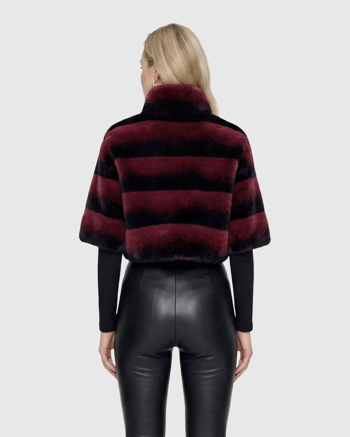 FUR-FREE CHINCHILLA (FAUX FUR) BOLERO, SHORT SLEEVES - BURGUNDY CHINCH