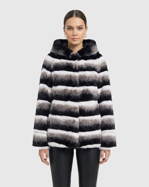 FUR-FREE CHINCHILLA (FAUX FUR) HOODED JACKET - GRAY CHINCH