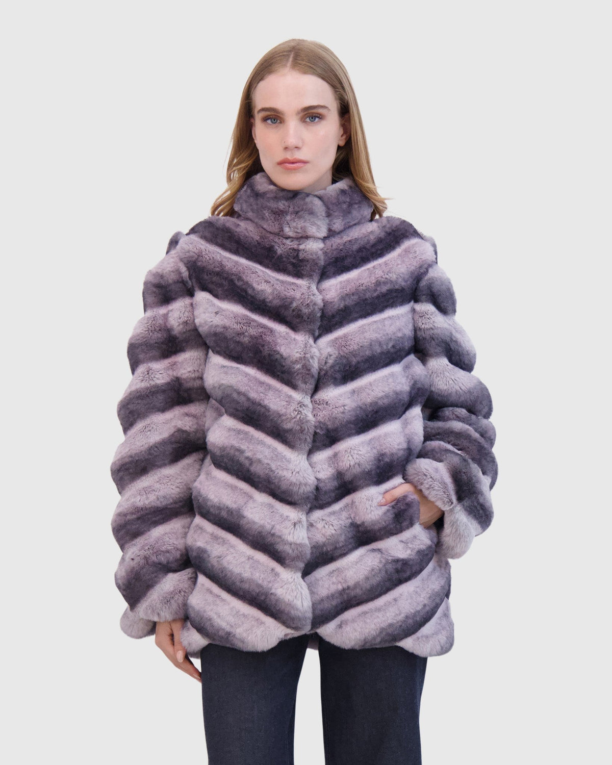 FUR-FREE CHINCHILLA (FAUX FUR) JACKET - GRAY CHINCH