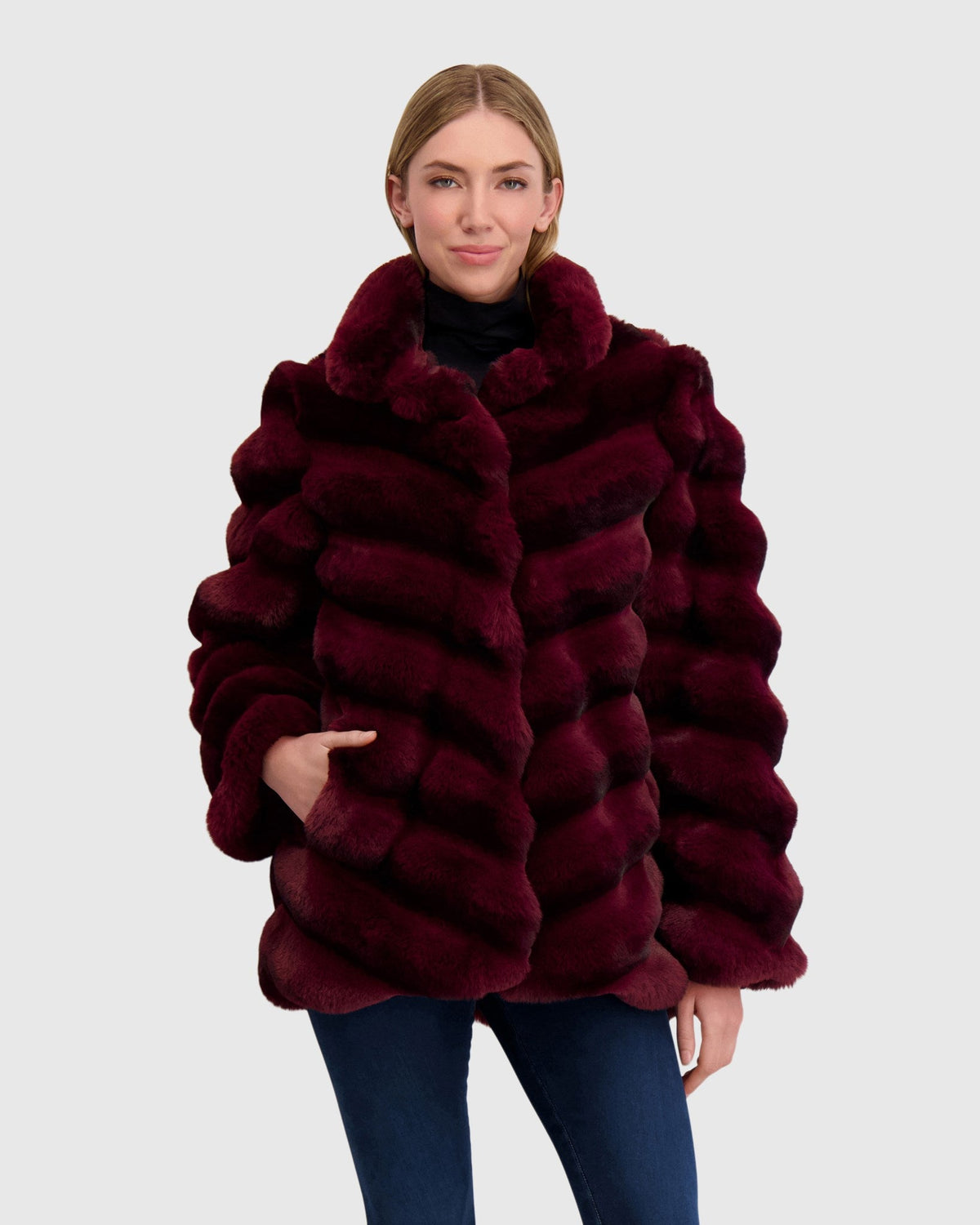 FUR-FREE CHINCHILLA (FAUX FUR) JACKET - WINE CHINCH