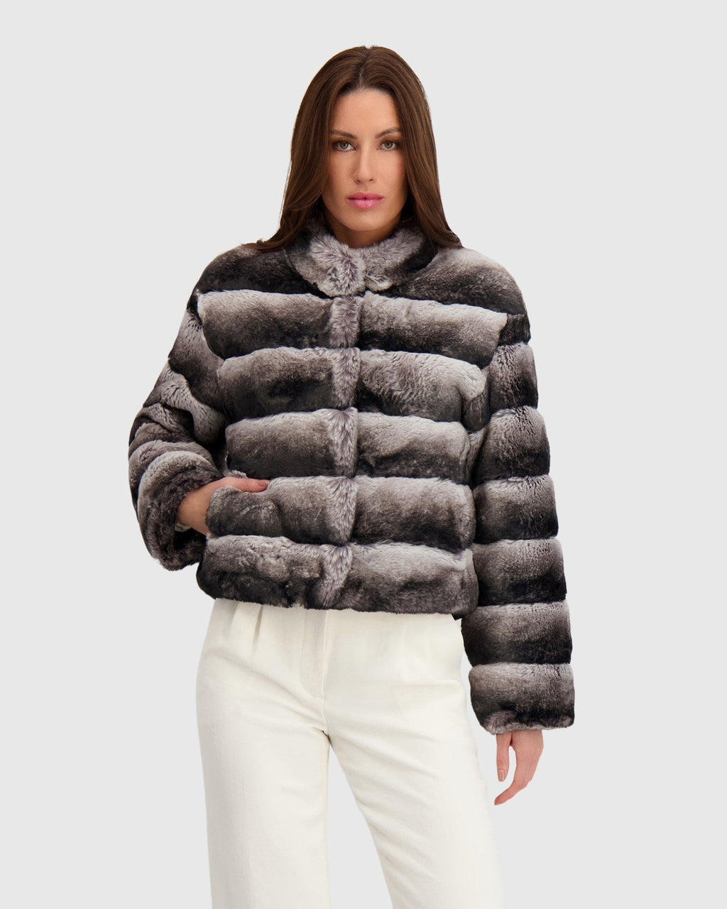 FUR-FREE CHINCHILLA (FAUX FUR) JACKET - GRAY CHINCH