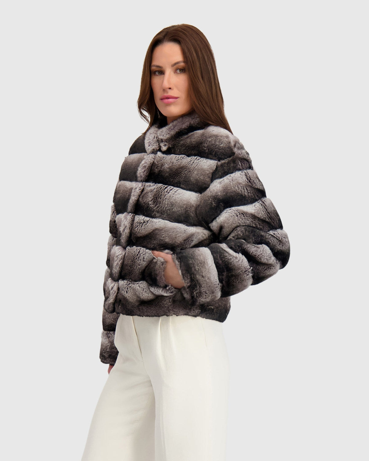 FUR-FREE CHINCHILLA (FAUX FUR) JACKET - GRAY CHINCH
