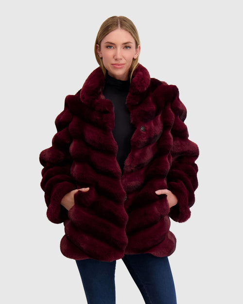 FUR-FREE CHINCHILLA (FAUX FUR) JACKET - WINE CHINCH