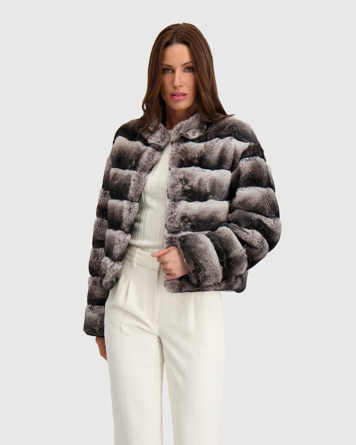 FUR-FREE CHINCHILLA (FAUX FUR) JACKET - GRAY CHINCH