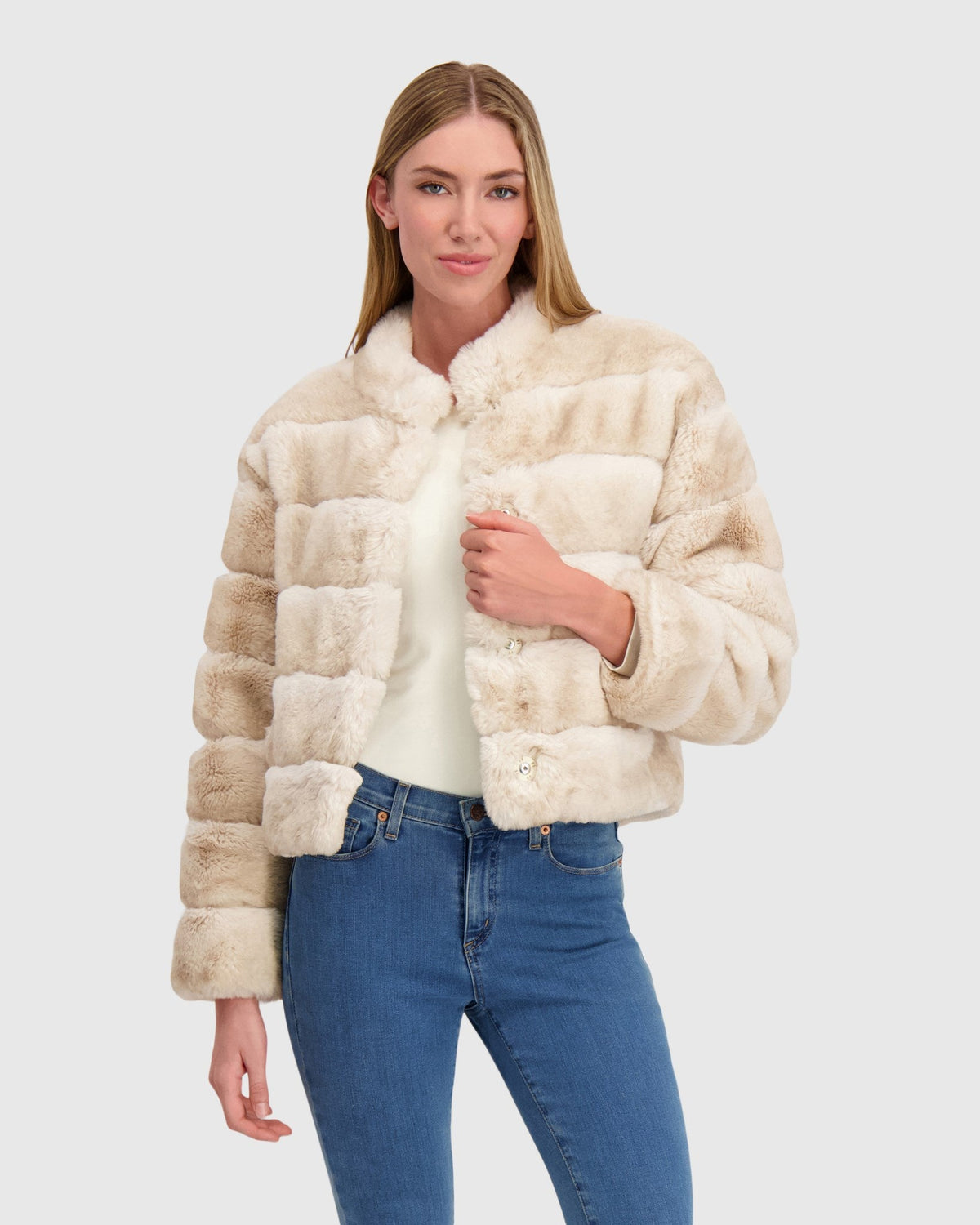 FUR-FREE CHINCHILLA (FAUX FUR) JACKET - WHITE CHINCH