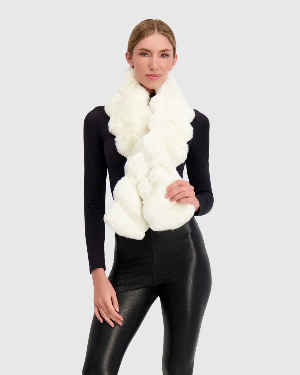 FUR-FREE CHINCHILLA (FAUX FUR) PULL THROUGH SCARF - WHITE CHINCH