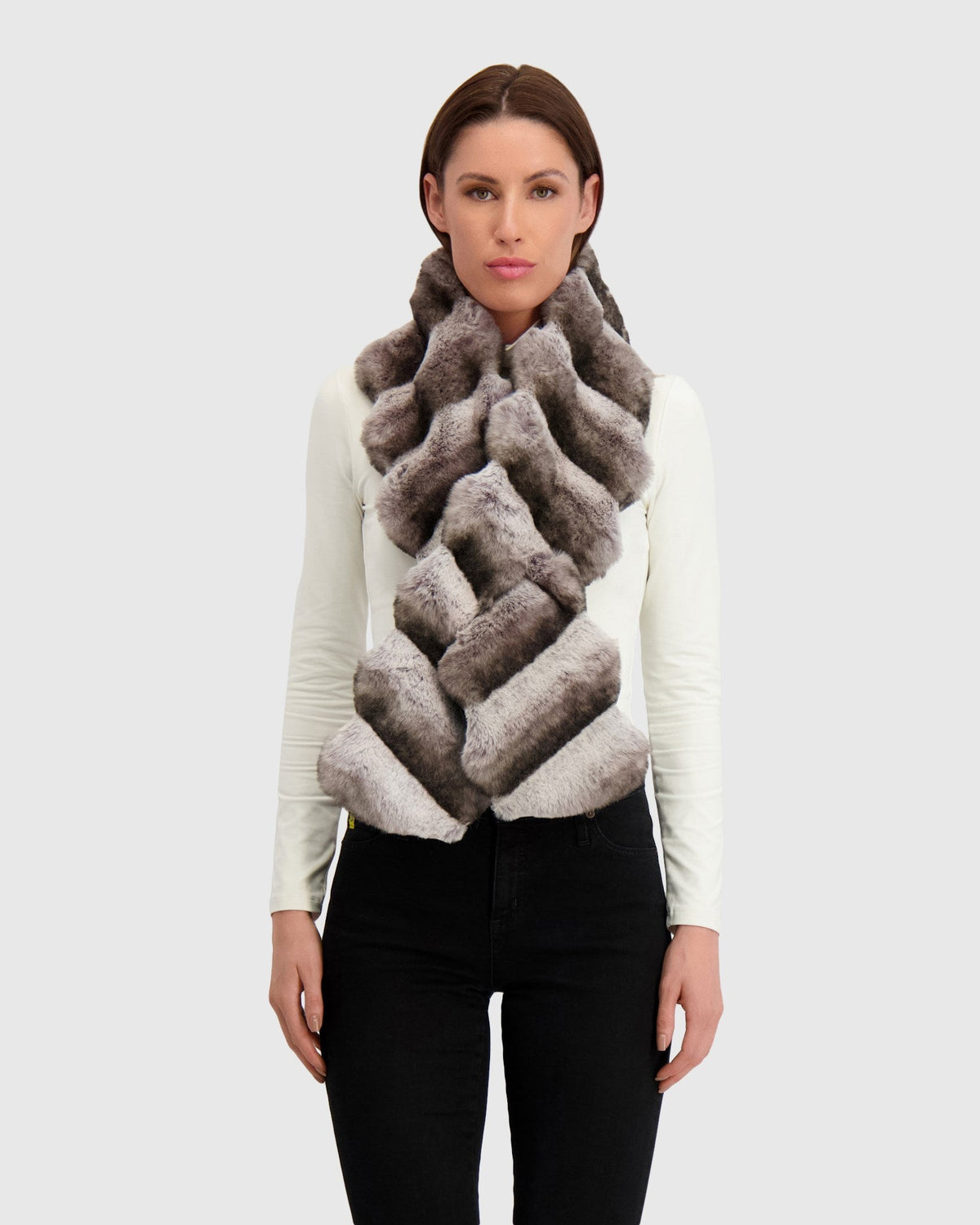 FUR-FREE CHINCHILLA (FAUX FUR) PULL THROUGH SCARF - GRAY CHINCH