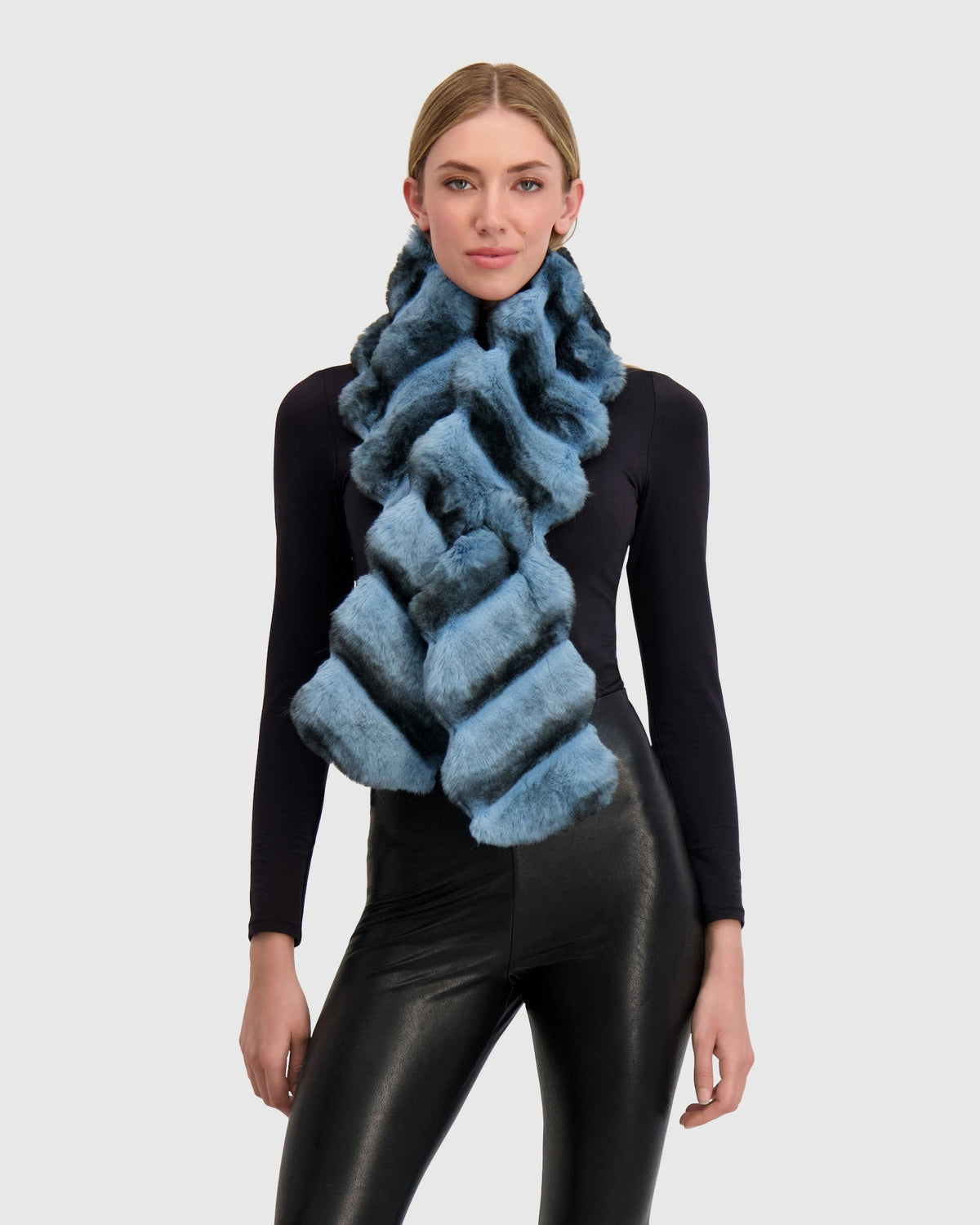 FUR-FREE CHINCHILLA (FAUX FUR) PULL THROUGH SCARF - BLUE CHINCH