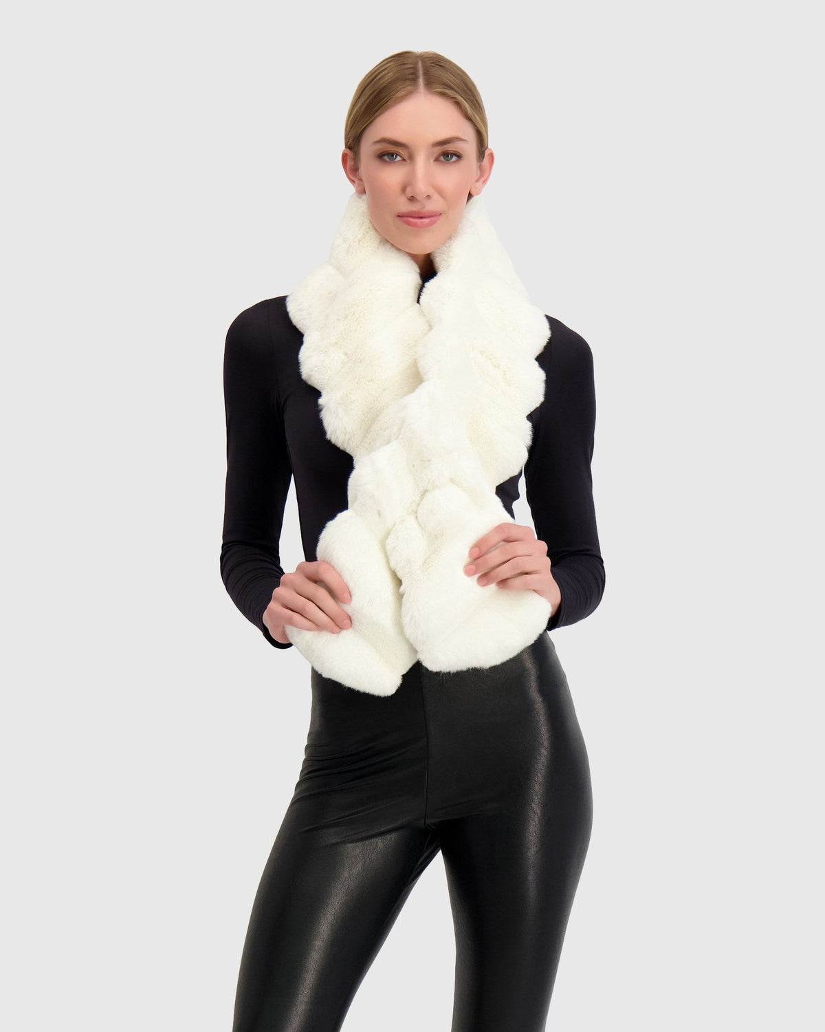 FUR-FREE CHINCHILLA (FAUX FUR) PULL THROUGH SCARF - WHITE CHINCH