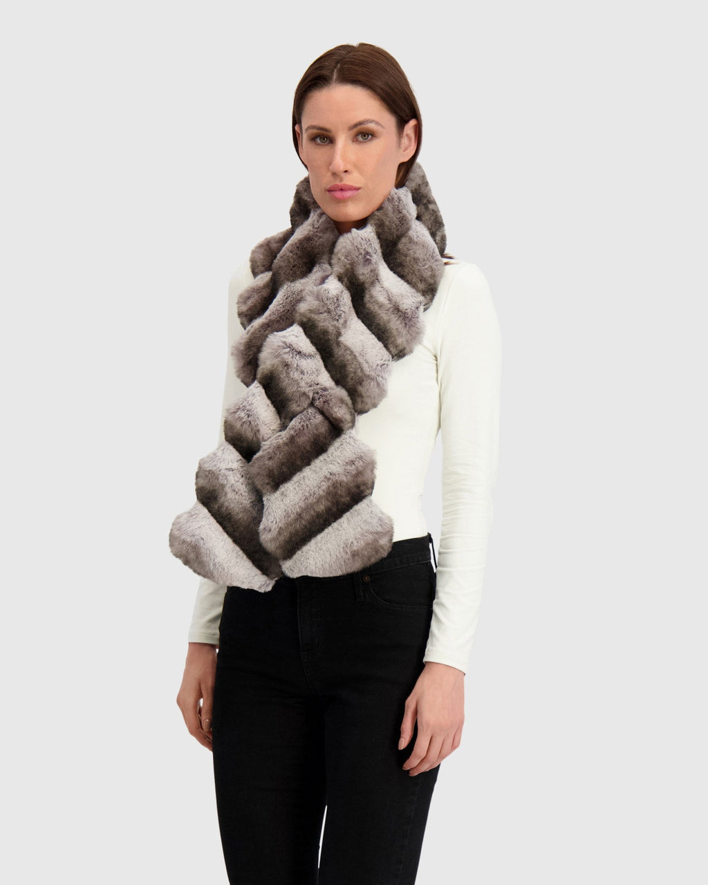 FUR-FREE CHINCHILLA (FAUX FUR) PULL THROUGH SCARF - GRAY CHINCH