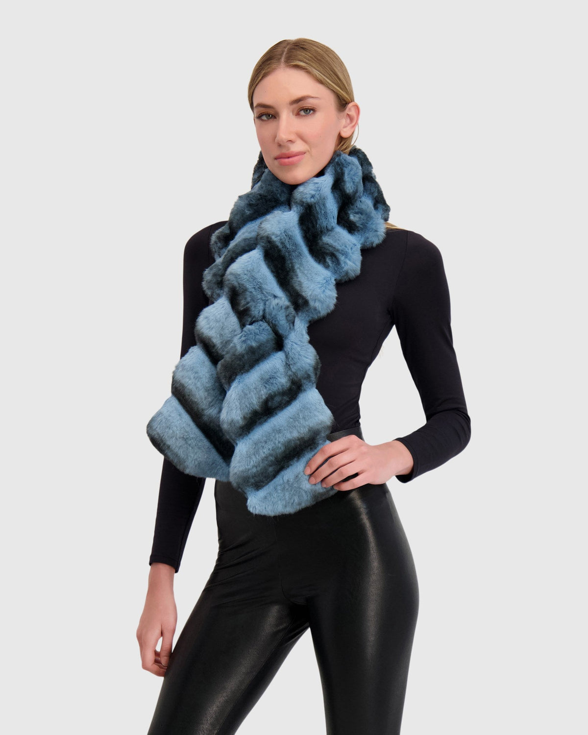 FUR-FREE CHINCHILLA (FAUX FUR) PULL THROUGH SCARF - BLUE CHINCH
