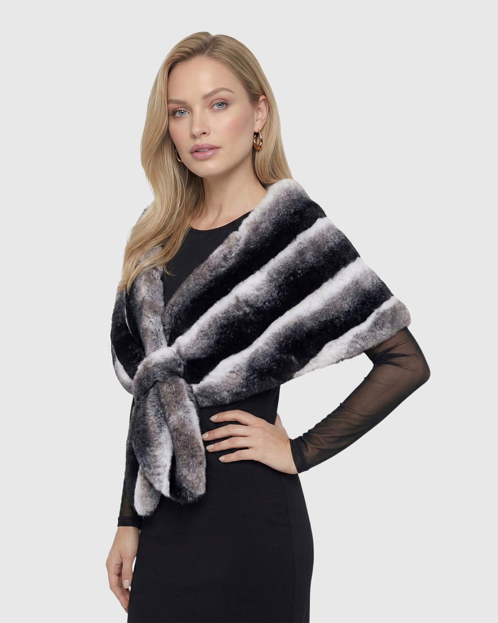 FUR-FREE CHINCHILLA (FAUX FUR) PULL-THROUGH STOLE
