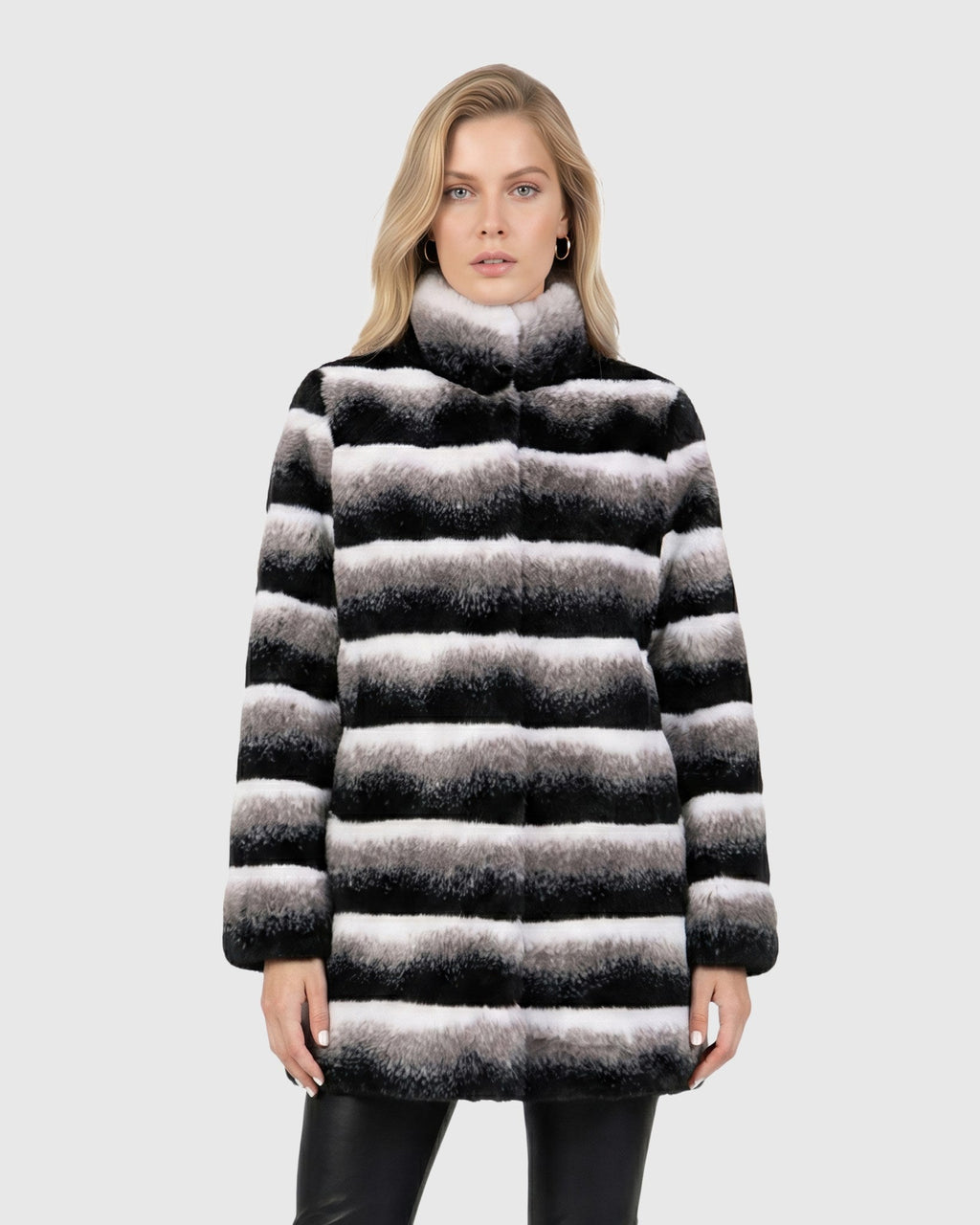 FUR-FREE CHINCHILLA (FAUX FUR) REVERSIBLE JACKET - GRAY CHINCH/BLACK