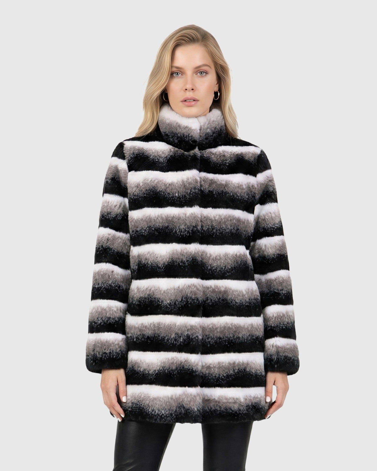FUR-FREE CHINCHILLA (FAUX FUR) REVERSIBLE JACKET - GRAY CHINCH/BLACK