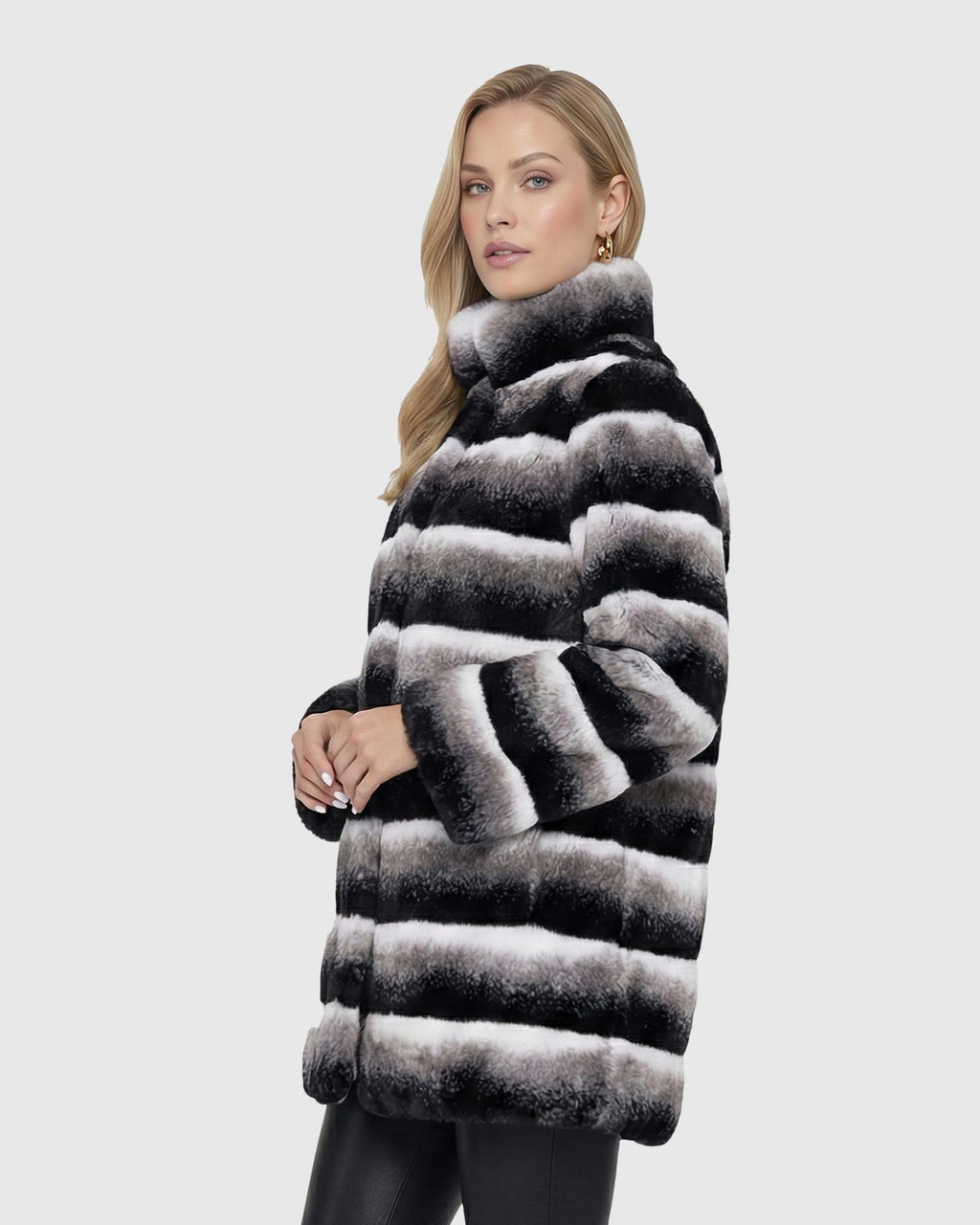 FUR-FREE CHINCHILLA (FAUX FUR) REVERSIBLE JACKET - GRAY CHINCH/BLACK