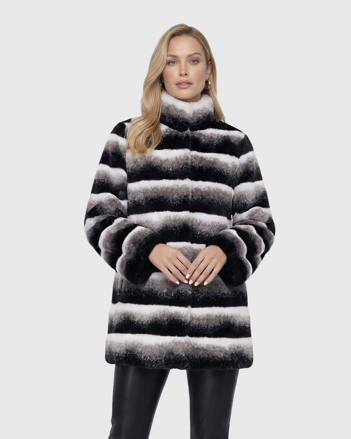 FUR-FREE CHINCHILLA (FAUX FUR) REVERSIBLE JACKET - GRAY CHINCH/BLACK