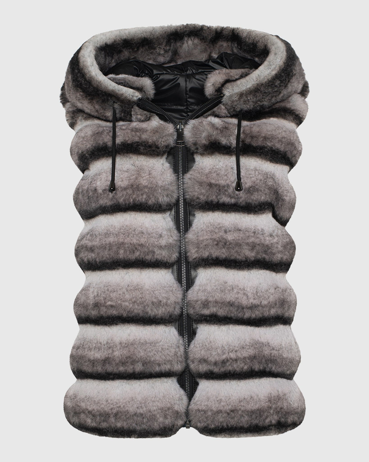 FUR-FREE CHINCHILLA (PL) REVERSIBLE VEST WITH KNIT BACK - GRAY CHINCH