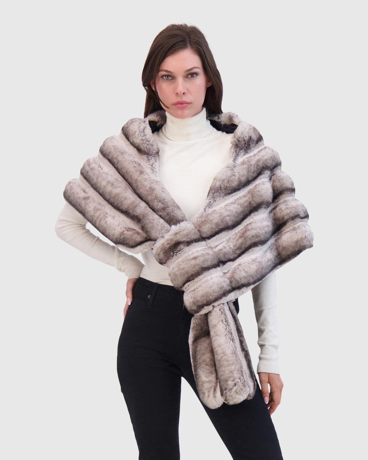 FUR-FREE CHINCHILLA (FAUX FUR) STOLE - GRAY CHINCH