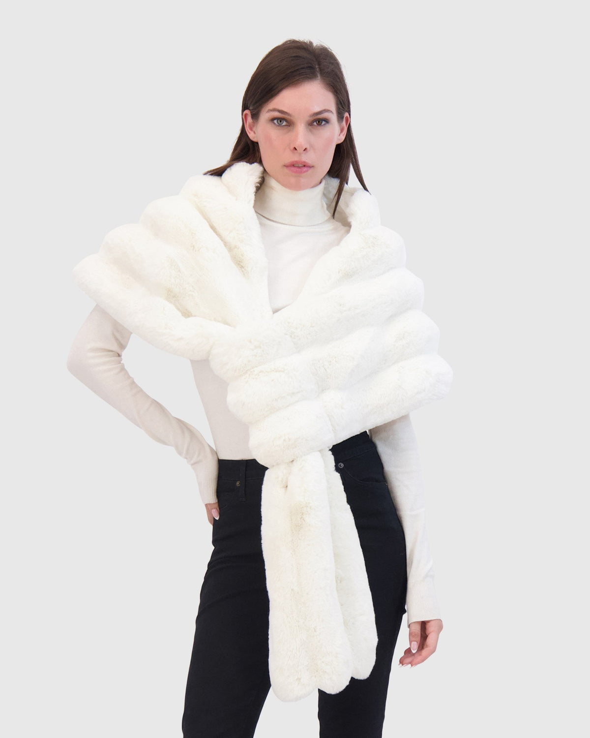 FUR-FREE CHINCHILLA (FAUX FUR) STOLE - WHITE CHINCH