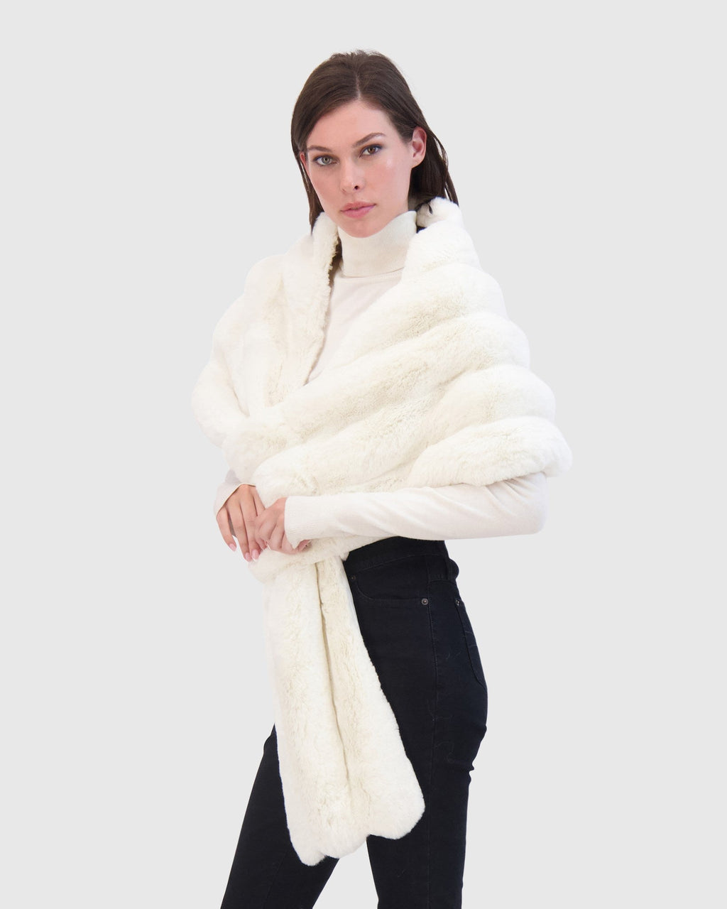 FUR-FREE CHINCHILLA (FAUX FUR) STOLE - WHITE CHINCH
