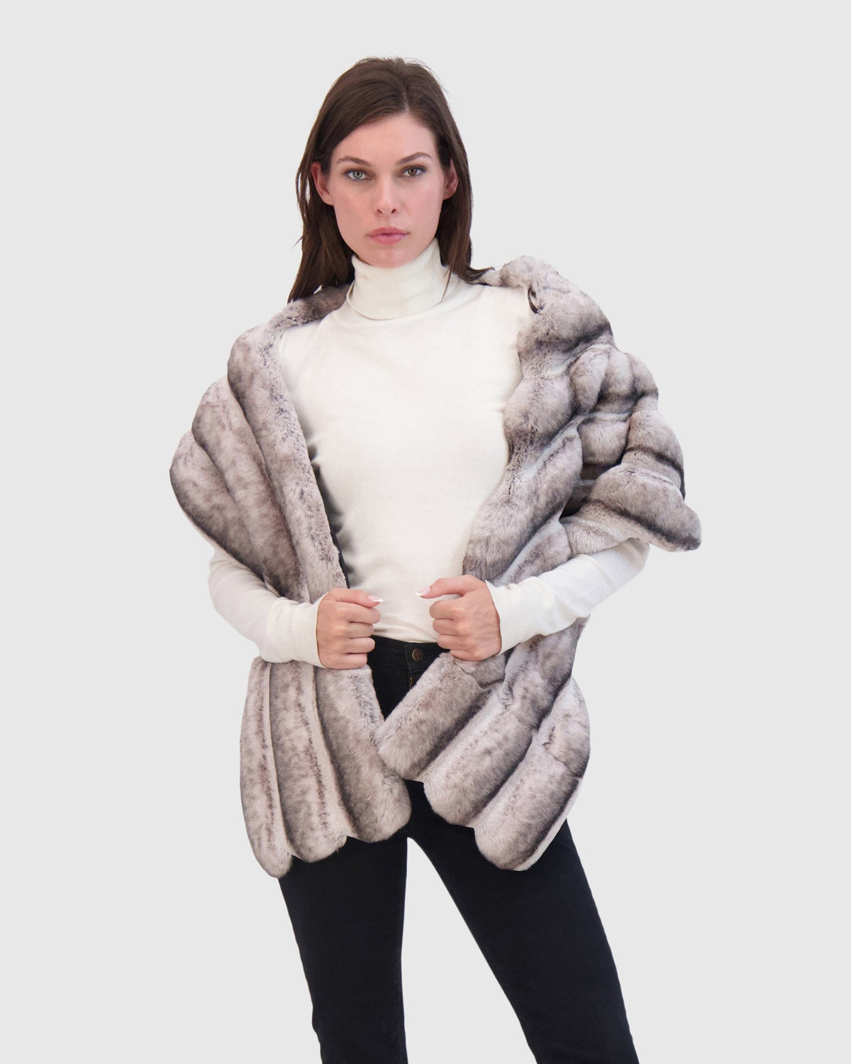 FUR-FREE CHINCHILLA (FAUX FUR) STOLE - GRAY CHINCH