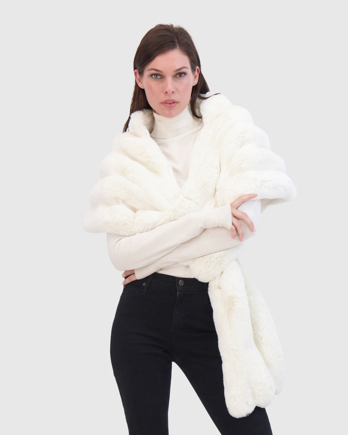 FUR-FREE CHINCHILLA (FAUX FUR) STOLE - WHITE CHINCH