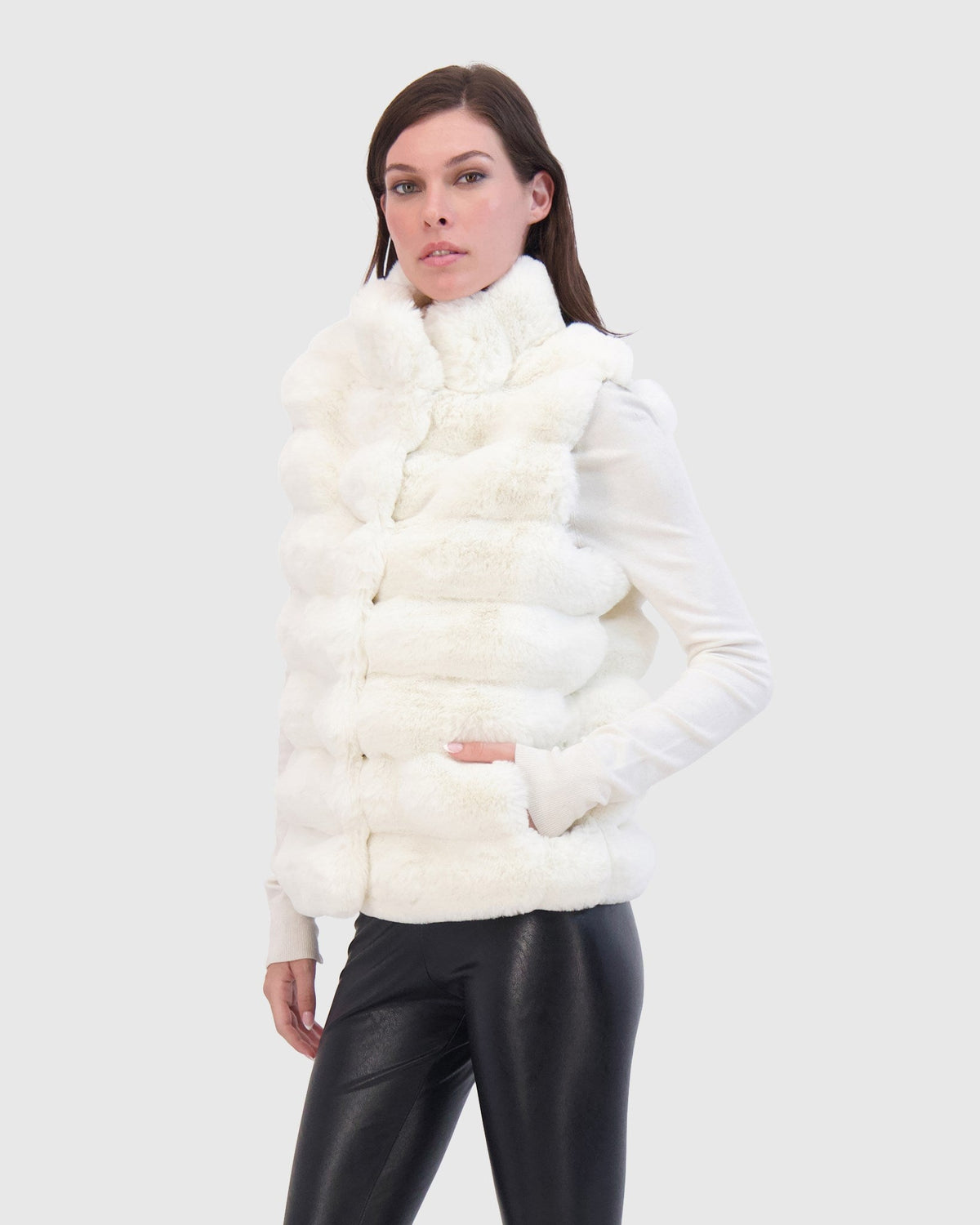 FUR-FREE CHINCHILLA (FAUX FUR) VEST - WHITE CHINCH