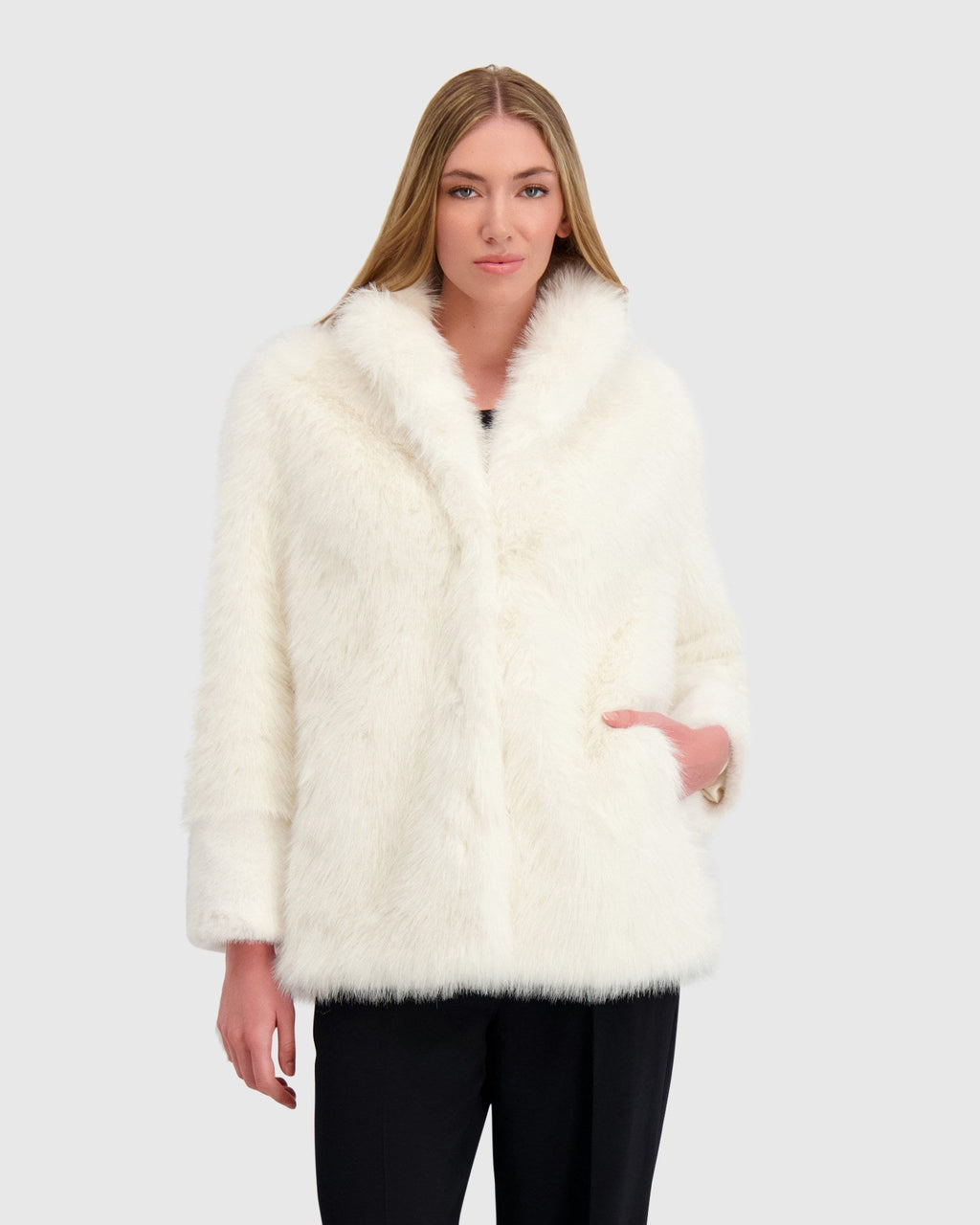 FUR-FREE FOX AND MINK (FAUX FUR) JACKET - WHITE