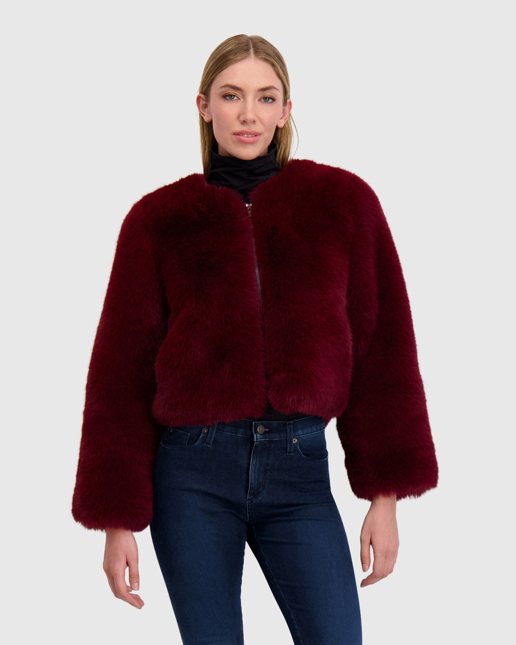 FUR-FREE FOX (FAUX FUR) BOLERO - WINE