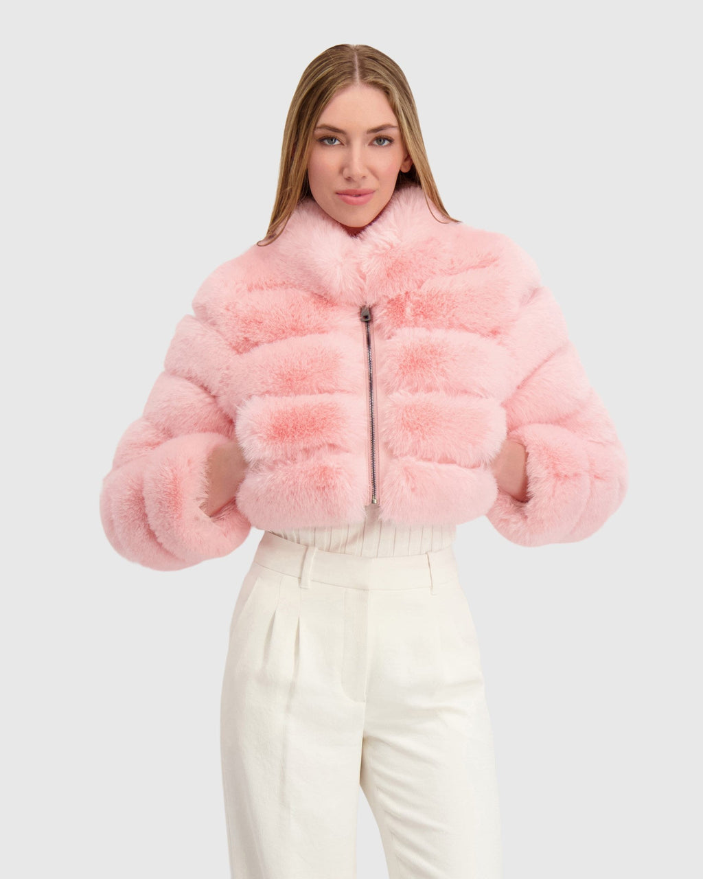 FUR-FREE FOX (FAUX FUR) BOLERO - PINK